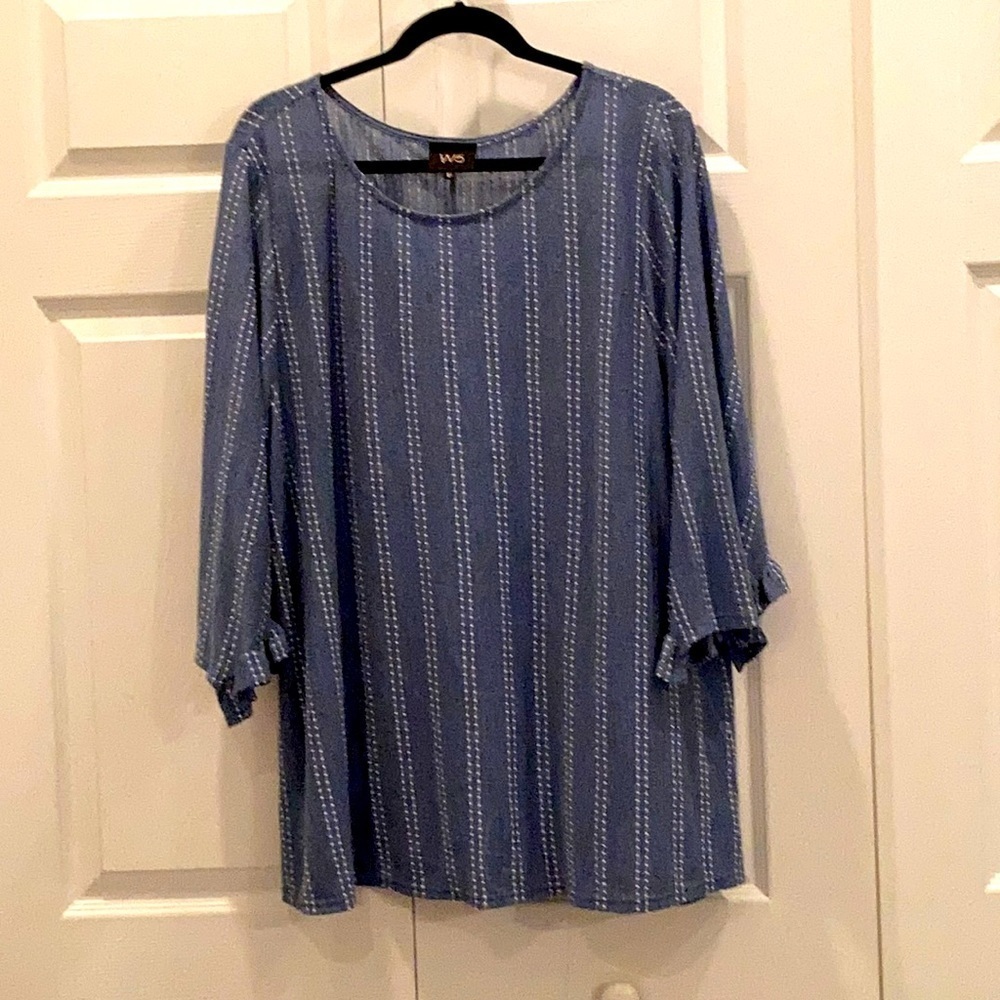 # Soft blue 3X striped ruffled sleeve top